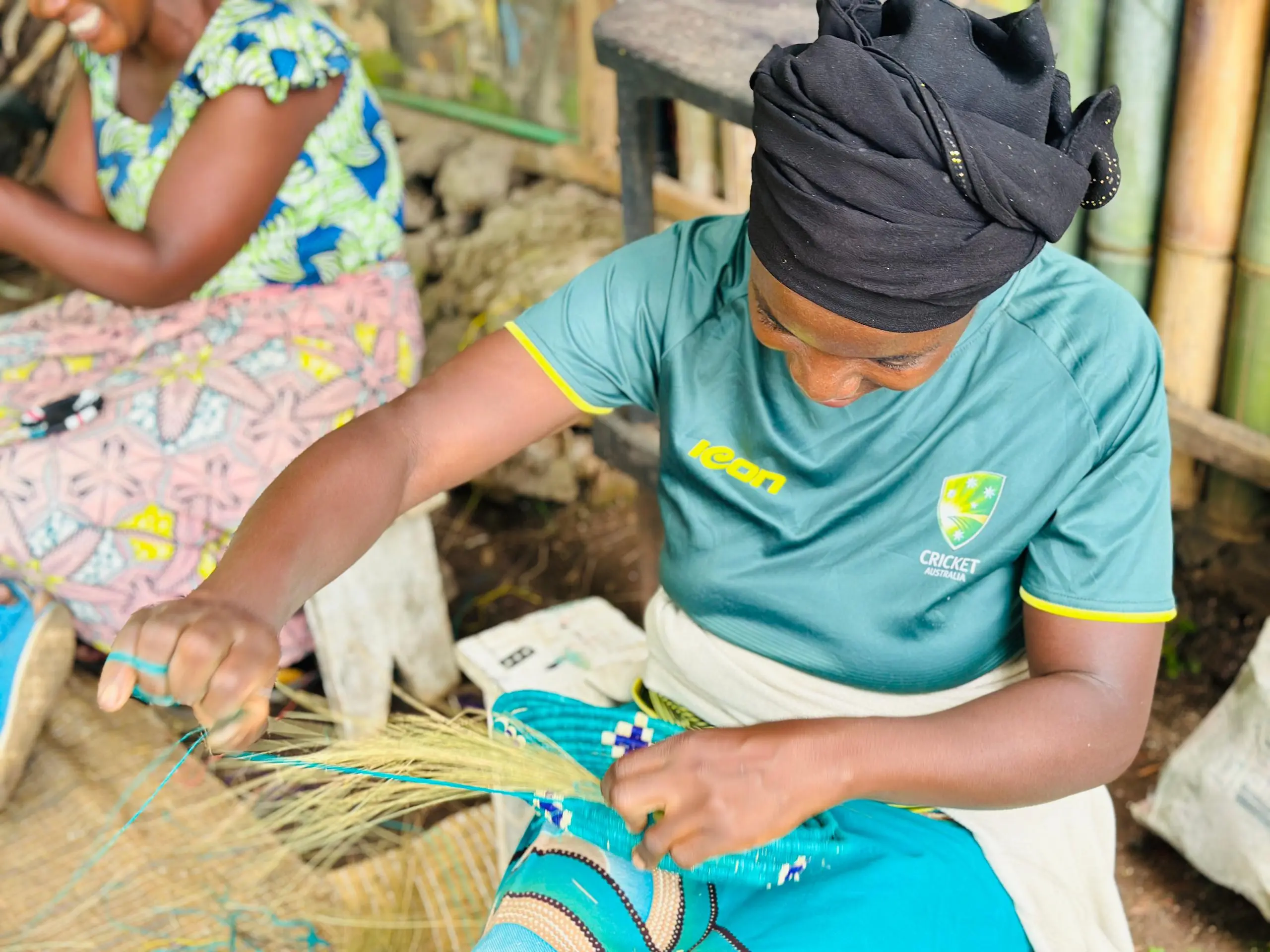 Community members preparing harvested produce