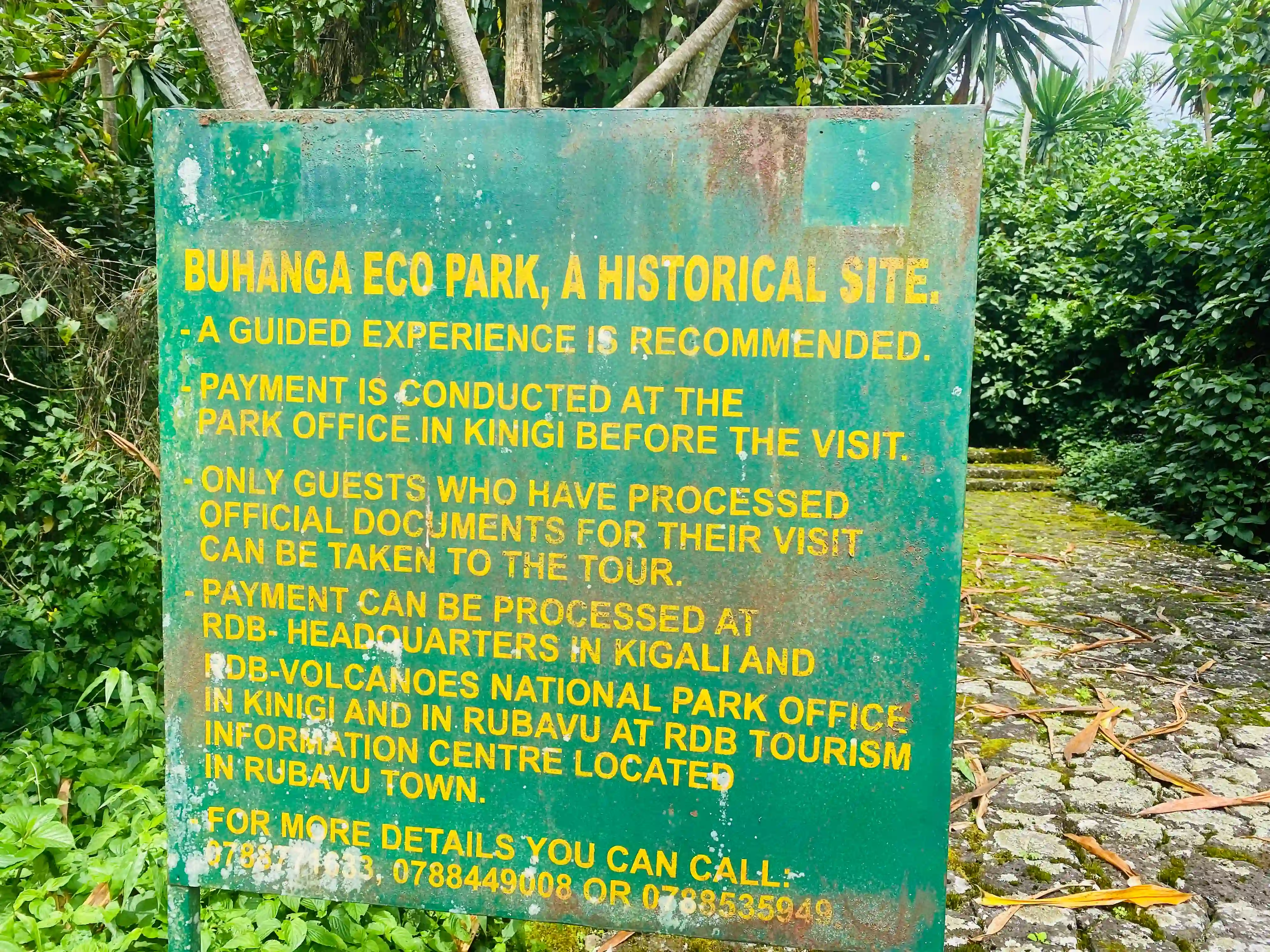Entrance gate of Buhanga Eco Park in Rwanda, a hidden gem featured among the best places for birdwatching in Uganda and Rwanda.