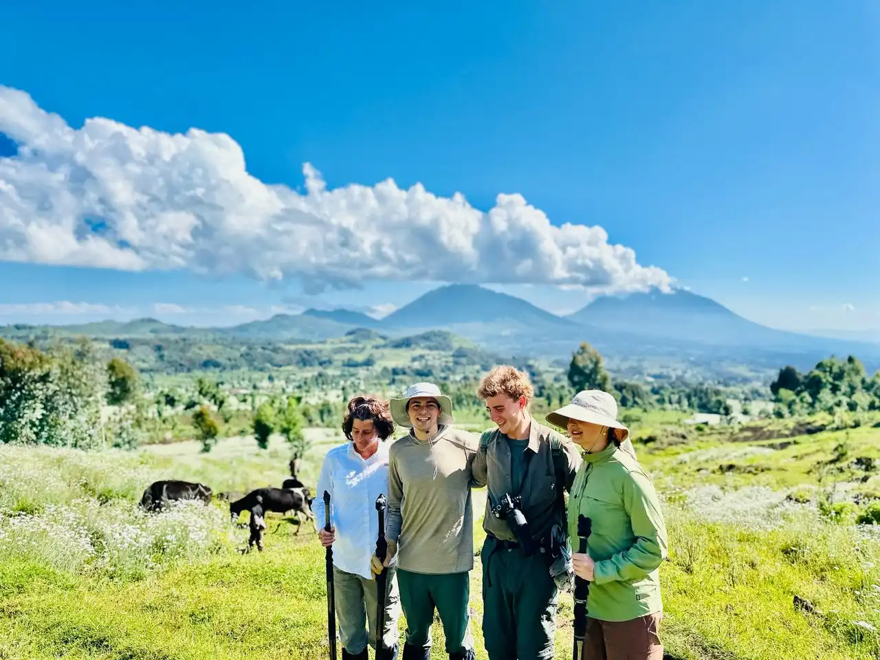 a group of friends sfter hiking Bisoke Volcano