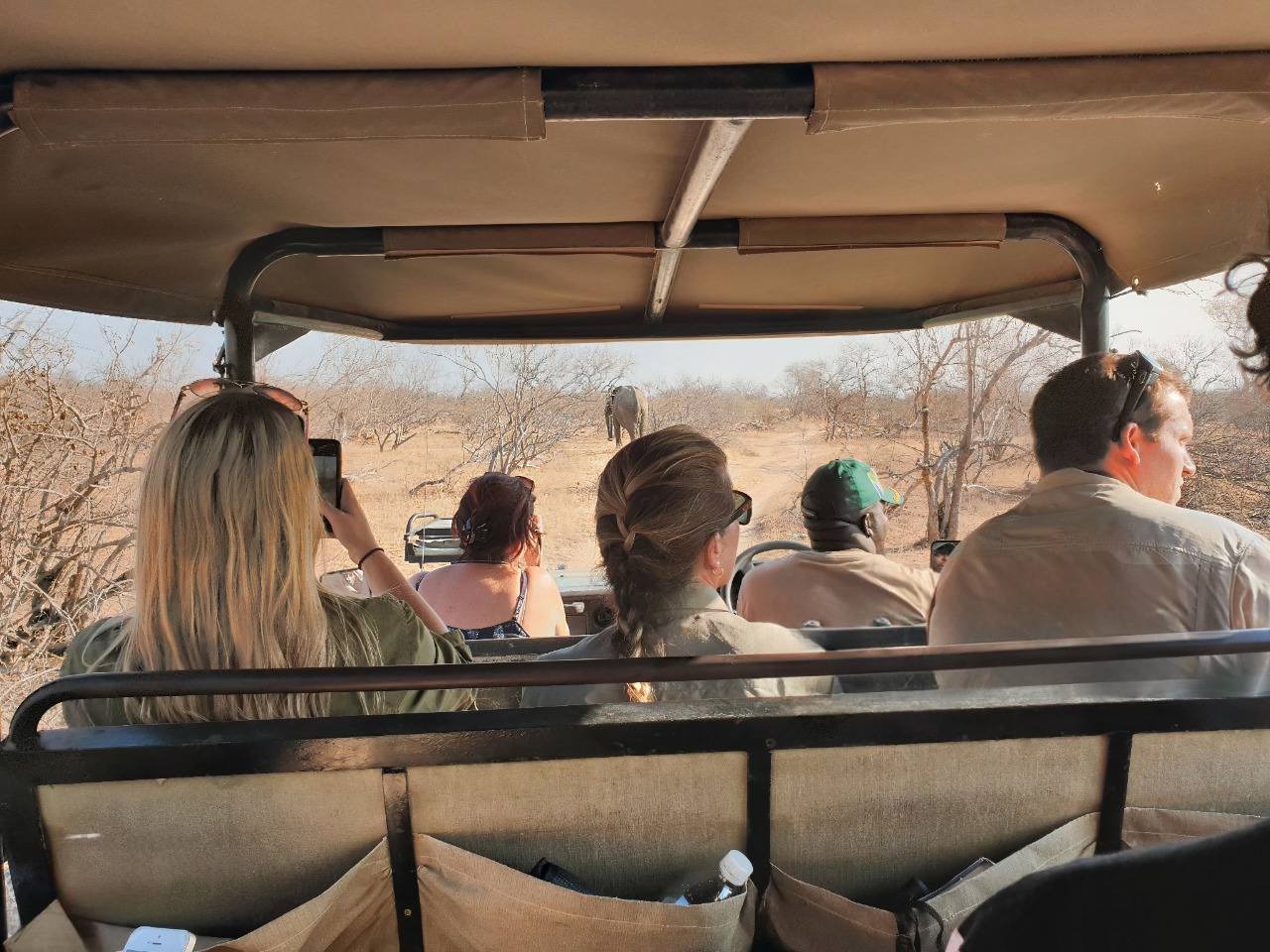 Happy family on stunning game drive in Serengeti national park
