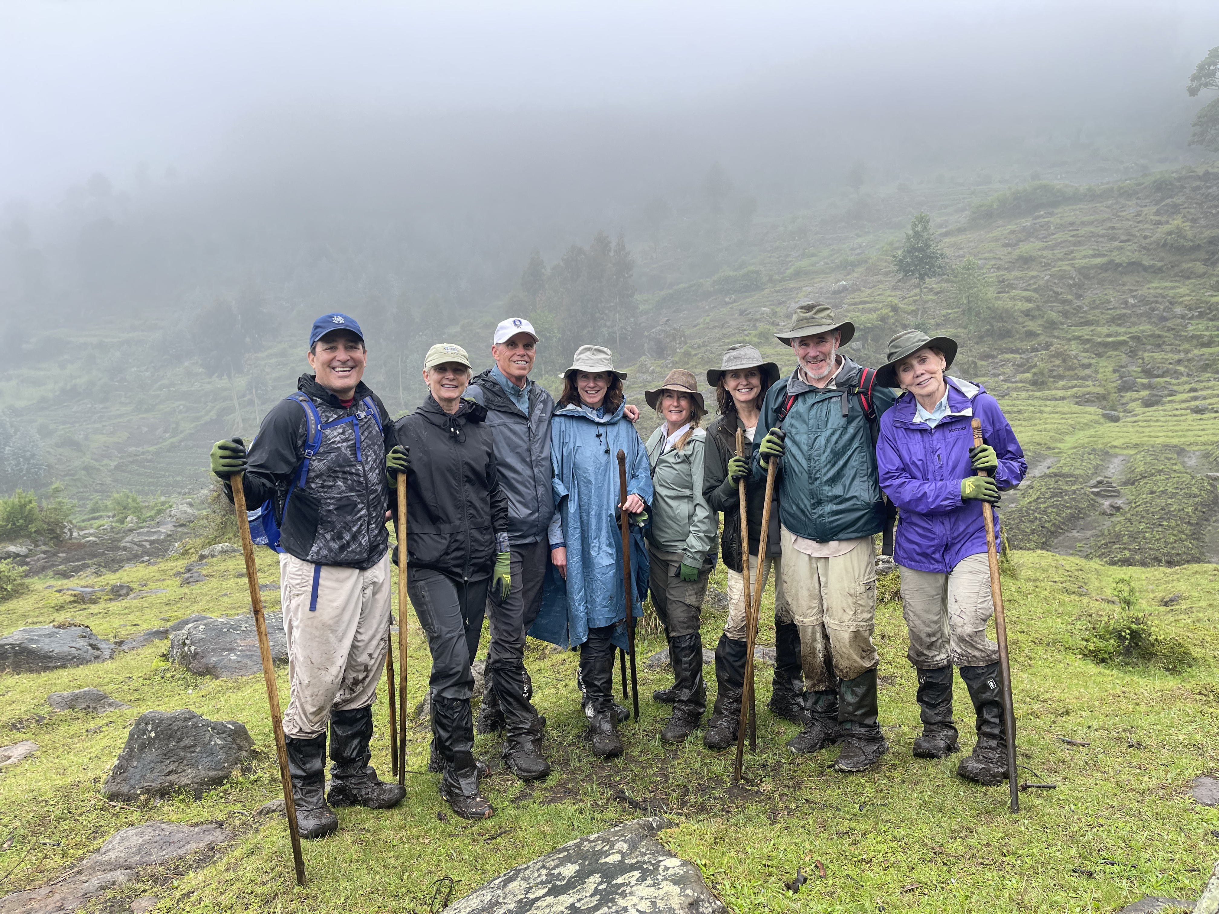 Group of travelers together enjoying the hiking in Rwanda